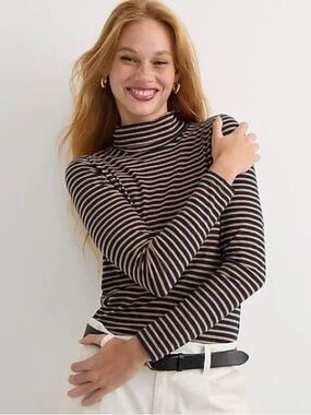 J. Crew Tissue Turtleneck Camel and Navy Stripe (XS)